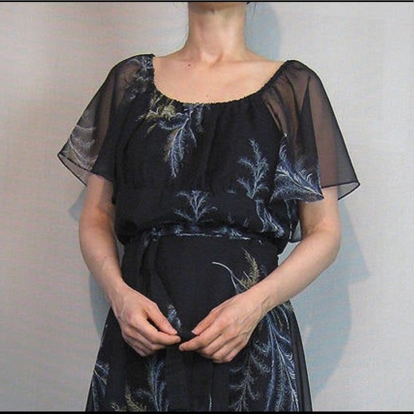 Vintage Stevie Nicks Style 1970’s Sandi-Gail Black Sheer Chiffon Dress US S/M - Picture 5 of 6
